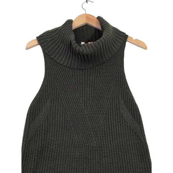 Anthropologie Moth Tunic Sweater Women S Green Turtleneck Sleeveless Minimalist - Picture 3 of 9